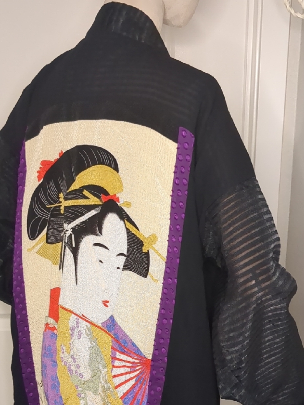 Ukiyoe Utamaro Black Open-Front Kimono Japanese Geisha Girl - Picture 3 of 14